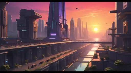 Prompt: anunnaki city of eridu, neo-babylonian, babylonian, cyberpunk, tech noir, springtime sunset
