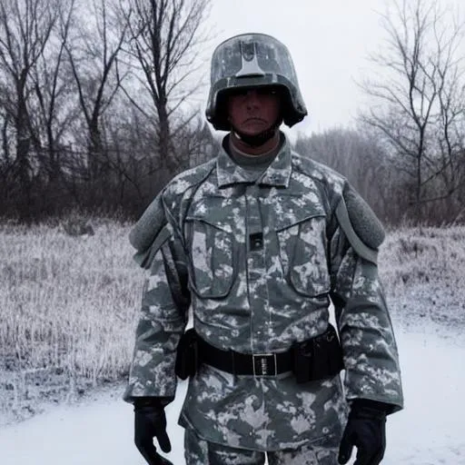 Prompt: Captain Frost appears as a ghostly soldier, clad in the attire of the Cold War era. His uniform reflects the icy climate of conflict, with a frost-covered camouflage pattern that blends seamlessly into wintry landscapes. His ghostly form is enveloped in an ethereal mist, emanating an aura of coldness that lingers around him.

He wears a weathered combat helmet, adorned with a ghostly visor that obscures his face, leaving only his piercing, icy blue eyes visible. The faint glow in his eyes mirrors the frozen determination and resolve within him. Captain Frost's uniform may bear various insignias, badges, and medals that denote his rank and achievements during his mortal life.

In his spectral form, Captain Frost carries spectral weapons of war, such as a ghostly rifle or a ghostly combat knife. These weapons appear as translucent, their edges shimmering with an otherworldly frost. The chill they exude is both a testament to the haunting legacy of the Cold War and a reminder of the lingering conflicts that continue to shape the world.

Captain Frost's presence is often accompanied by gusts of icy wind and a drop in temperature, as if the very air around him freezes in his wake. He moves silently, his footsteps leaving frosty imprints on the ground. His voice carries a hollow quality, laden with echoes of battles long fought and lives lost.

Captain Frost's spectral form may manifest in areas that were once sites of Cold War conflicts, such as abandoned military bases, desolate battlefields, or remote arctic regions. He serves as a reminder of the sacrifices made during that tumultuous era and the unyielding spirit of those who fought for their ideals.

Captain Frost's ghostly visage and unwavering dedication to his cause make him a formidable and haunting presence. While he may be trapped in the shadows of the past, his spectral presence serves as a reminder of the enduring legacy of the Cold War and the sacrifices made by those who served.