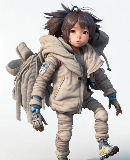 Prompt: 16K Ultra-Realistic WETA Digital 3D Rendering of Wobbly Yoko trying to Walk. Covered in Rags. Bob-
Styled Hair framing her Young Face. Small Nose. Martian Surface. Octane Render