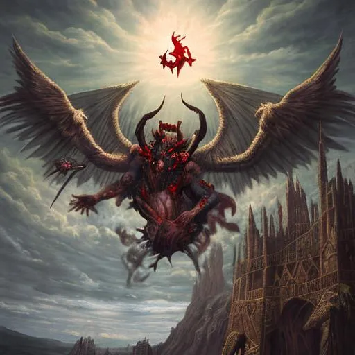 Prompt: The fall of satan from heaven photorealistic