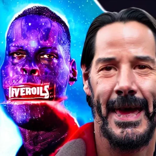 Prompt: travis scott and keanu reeves concert fortnite edp445 amogus burger ksi concert 4k thanos battle beautiful among us