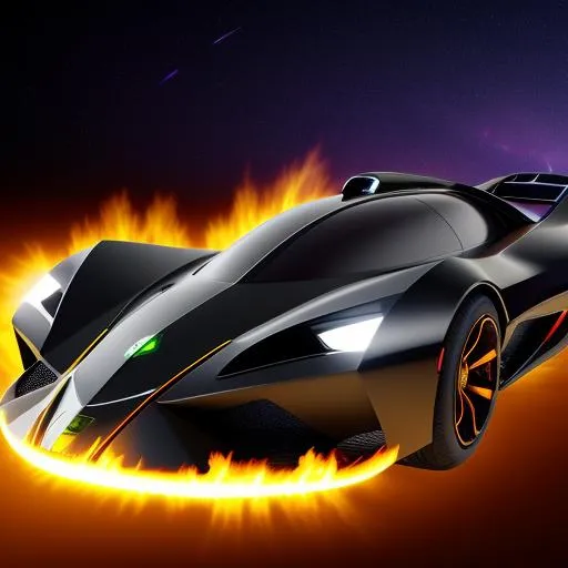 Prompt: Futuristic Batmobile on fire maximum speed through galactic space