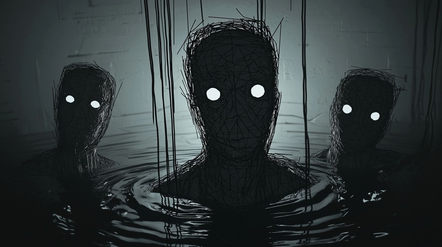 Prompt: strangeness emerge from the whirpool of horror, dark fantasy x pop surreal
