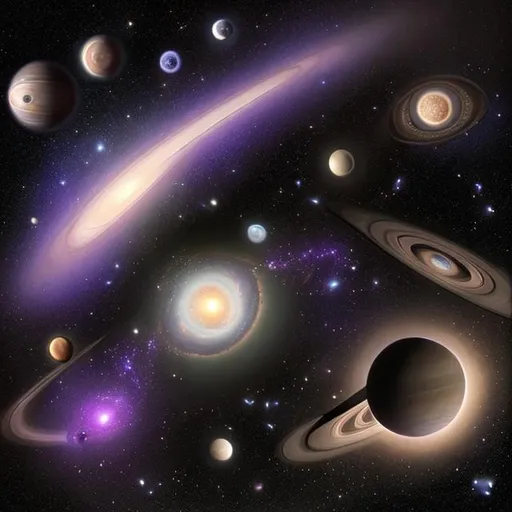 Prompt:  infinite galaxy horison with planets and big saturn