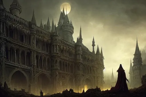 Prompt: Epic Castle at night with walls, Sinister, Evil, Epic cinematic brilliant stunning intricate meticulously detailed dramatic atmospheric maximalist digital matte painting Professional photography, bokeh, natural lighting, canon lens, shot on dslr 64 megapixels sharp focus horror Gustave Doré Greg Rutkowski sinister by Greg Rutkowski