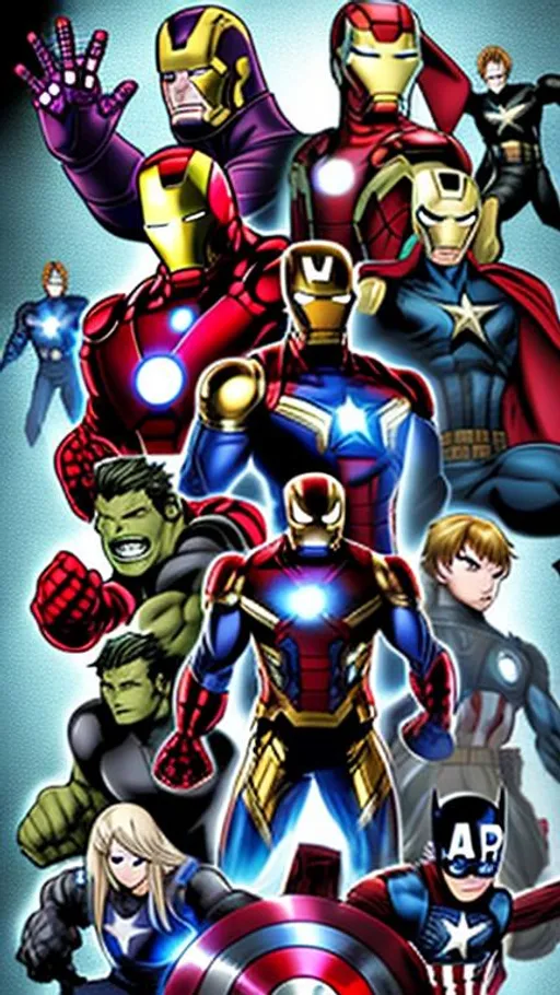 Prompt: Avengers in the style of Anime, manga, japanese, Marvel.