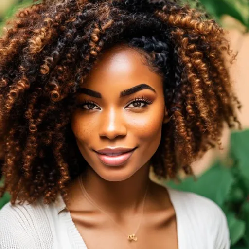 Black woman with rose beige skin, freckles and dark...