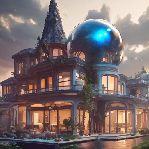 Prompt: a home built in a huge Soap bubble, windows, doors, porches, awnings, middle of SPACE, cyberpunk lights, Hyper Detail, 8K, HD, Octane Rendering, Unreal Engine, V-Ray, full hd -- s5000 --uplight --q 3 --stop 80--w 0.5 --ar 1:3