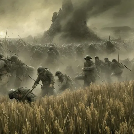 Prompt: Generate an image inspired by Sabaton's 'Fields of Verdun' that captures the essence of the song's historical and battlefield themes.