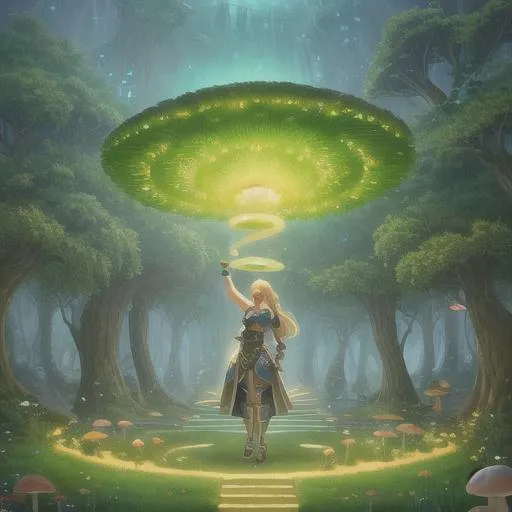 Prompt: Full-body detailed masterpiece, fantasy, high-res, quality upscaled image, perfect composition, robot, 18k composition, 16k, 2D image, cell-shaded, anamorphic willow tree, cyborg's eye, luminous, mushroom kingdom, Dune, abados, stargate,