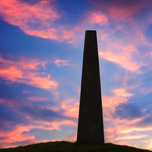 Prompt: Fantasy stone tall tower obelisk against sunset sky