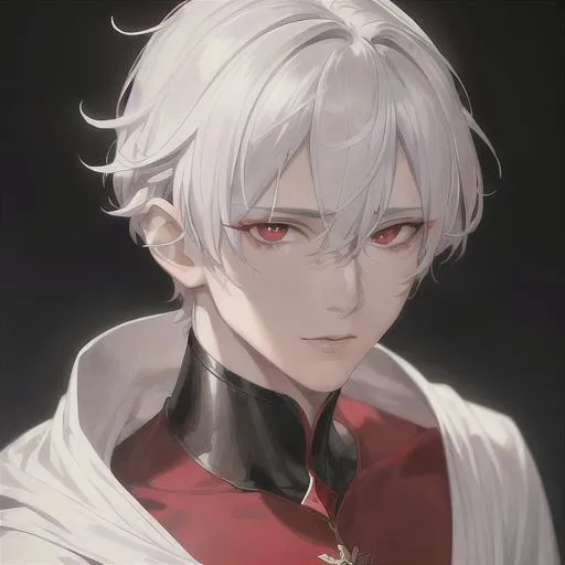 Prompt: "A close-up photo of a handsome boy, short white hair, red eyes, wearing kings robe, in hyperrealistic detail, with a slight hint of loneliness in his eyes. His face is the center of attention, with a sense of allure and mystery that draws the viewer in, but his eyes are also slightly downcast, as if a sense of loneliness is lingering in his thoughts. The detailing of his face is stunning, with every pore, freckle, and line rendered in vivid detail, but the image also captures the subtle emotions of loneliness that might lie beneath his surface."