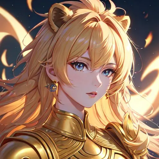 Prompt: Leo  The Lion zodiac as a 
female human, 8k, UHD,  highly detailed, close up