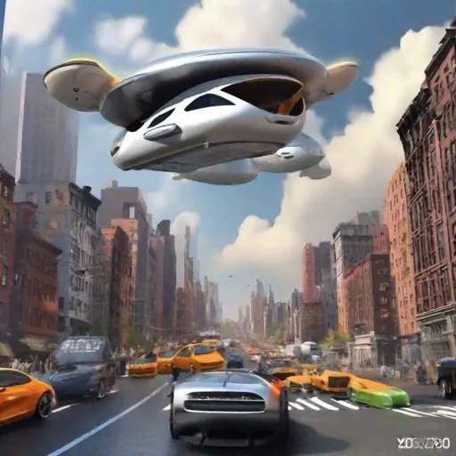 Prompt: a flying car in a new york, year 2050