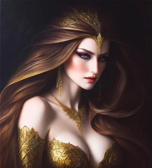 high quality, beautiful female elf wizard queen, oil... | OpenArt