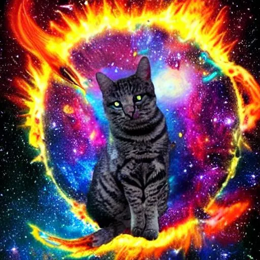Prompt: space cat galaxy fire storm utopia