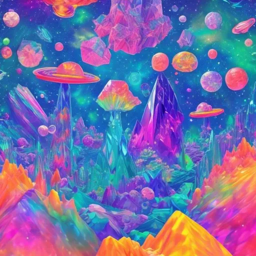 Prompt: A crystal garden in outer space in the style of Lisa frank