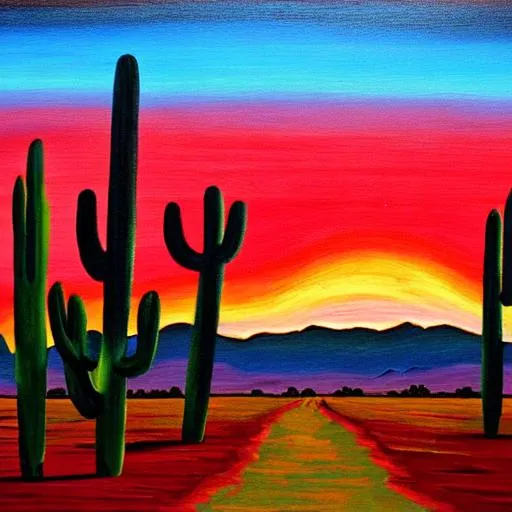 Prompt: desert cactus sunset painting





