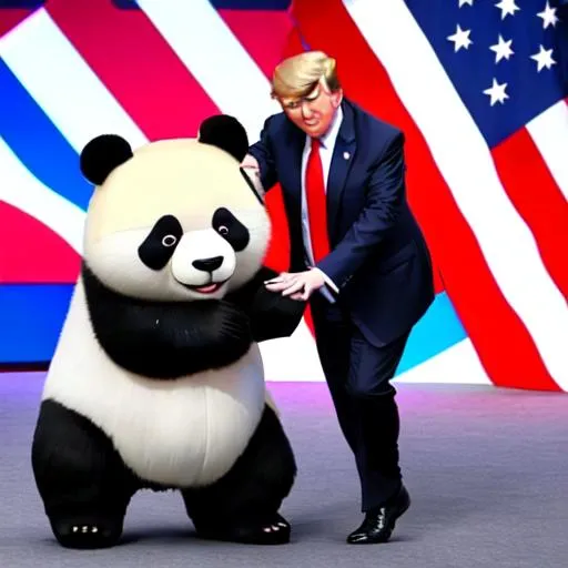 Prompt: President Trump dancing with a panda in Washington