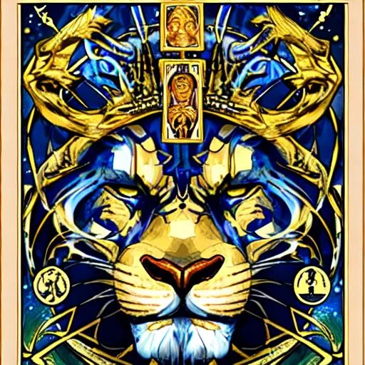 Prompt: leo zodiac tarot more human face 
