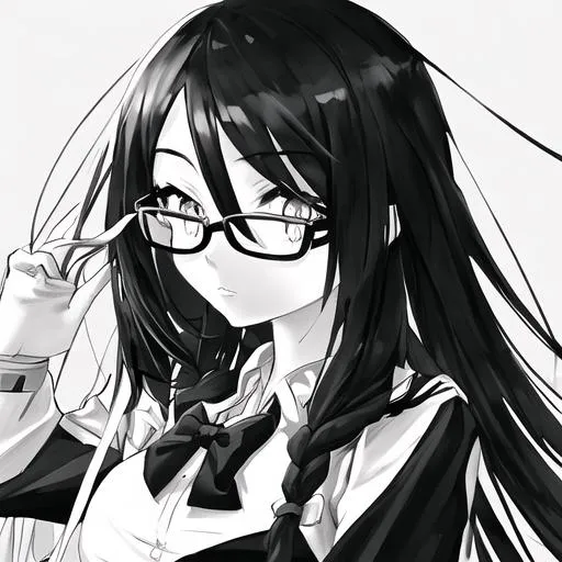 Prompt: Black and white aesthetic, anime girl, glasses