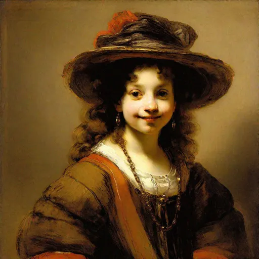 Prompt:  a pretty girl ,Rembrandt art
