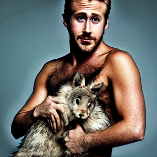 Very Hairy Ryan gosling with wolfman features eating... | OpenArt