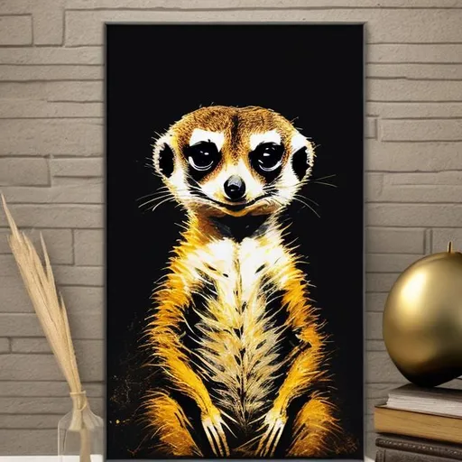 Prompt: Meerkat, black, gold, wall art