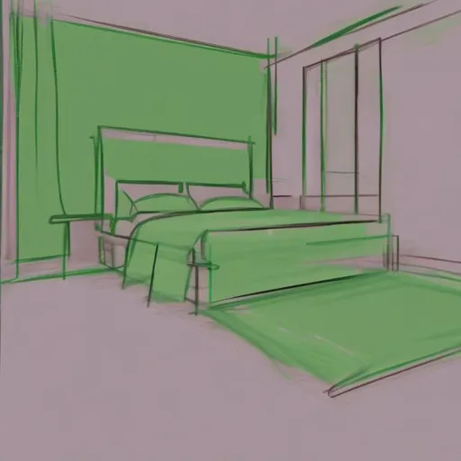 Prompt:  green and pink bedroom scene simple loose sketch


