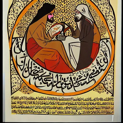 Prompt: 70s poster human speak with sand in medieval arabic style
