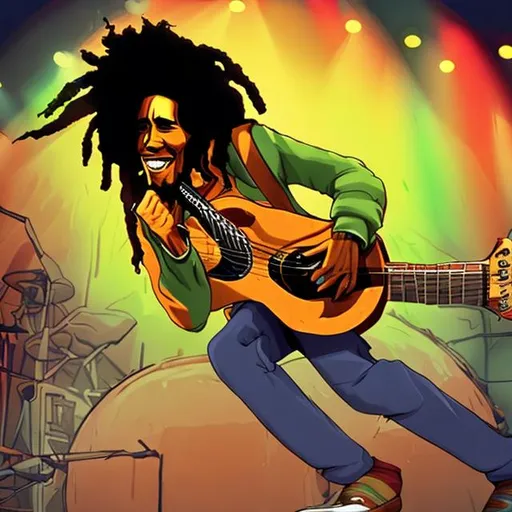 Prompt: Bob marley in a concert animated