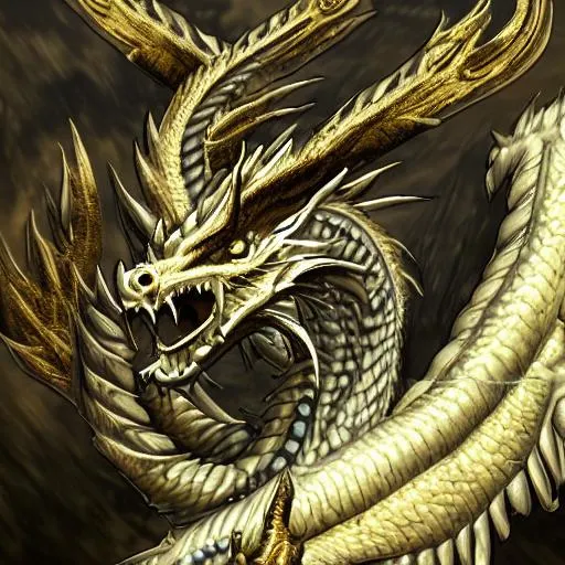 Prompt: white dragon, gold-spotted skin, 4k, 8k, realistic