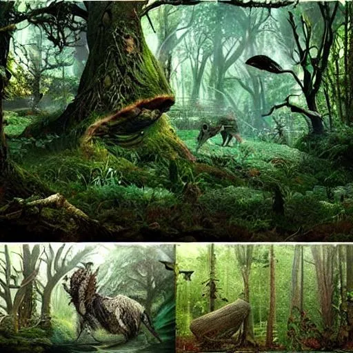 Prompt: cool realistic forest with creatures 