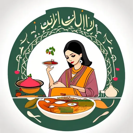Prompt: A logo for a website about Irani food blog that contains Persian woman is cooking something. It should be an art drawing and minimal