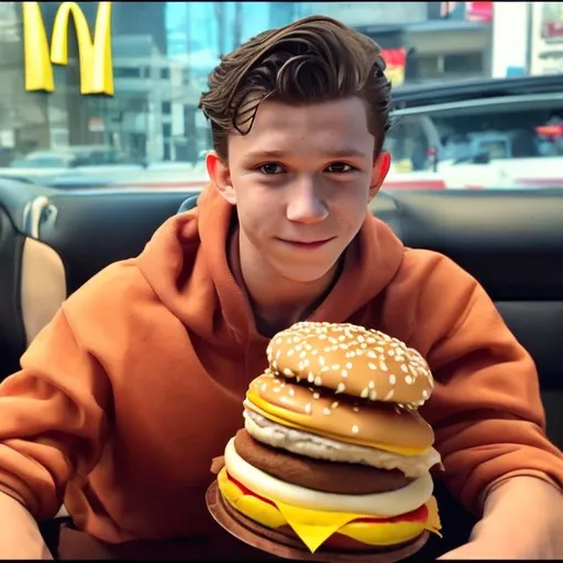 Prompt: tom holland  who eat mcdonald
