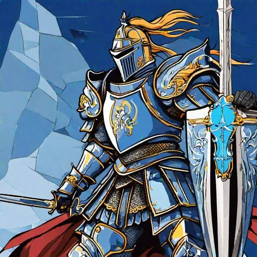 Prompt: knight in anime style in with blue background