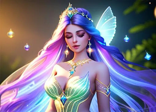 Prompt: Beautiful ethereal fairy girl {raw photo } , magic glowing orbs, ((wearing diamantine intricate gown)) ((bright multi coloured galaxy straight hair)), glowing, trails of light, wisps, soft white skin, slight sparkles, unreal engine 8k octane, 3d lightning, stellar, quartz, gem rain, luminous chest, fantasy, raw photo 