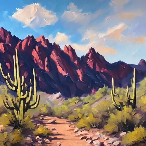 Prompt: arizona mountains hiking painting in oil