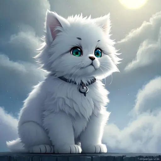 Prompt: Cute, very, very, light gray, fluffy, fantasy light puppy, with cloudy, white eyes, very, light, light, gray fur, and possessing the element of air and making circles of clouds and air move around in the air in a magical way, in a space background. Perfect features, extremely detailed, realistic. Krenz Cushart + loish +gaston bussiere +craig mullins, j. c. leyendecker +Artgerm.