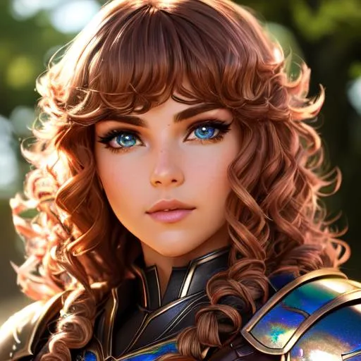 Prompt: cinematic shot, elf, dnd, brown leather armor, detailed face, detailed eyes, full eyelashes, detailed interior, ultra detailed accessories, vibrant color, curly hair, bangs, 

((sunshine, very strong sunlight on face, cinematic lighting, volumetric lighting, iridescent lighting reflection, reflection, beautiful shading, head light, back light, natural light, ray tracing, symmetrical)), (((masterpiece, professional, professional illustration))), Fantasy style,

UDR, HDR, 64k, beautiful, stunning, masterpiece