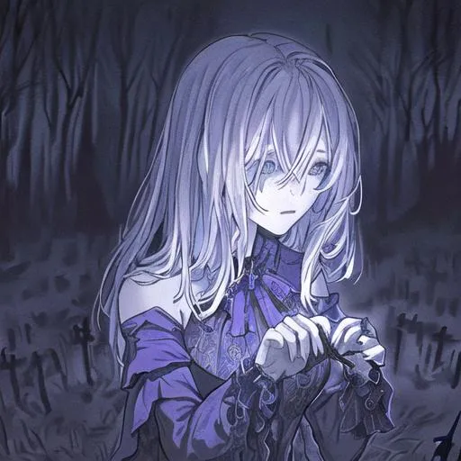 Prompt: ((best quality)), ((masterpiece)), ((realistic)), (girl:1.2), poised as a witch at the stroke of midnight in a graveyard, surrounded by the mystical aura of Halloween, set against a backdrop inspired by a blue woodcut print. The scene is bathed in the delicate and beautiful glow of moonlight, casting high contrast and dramatic shadows. Inspired by the art of Greg Rutkowski, the scene is rendered with fine details and ultra-detailed precision, presenting a masterpiece on a CG Unity 8K Wallpaper. The dynamic angle presents a full-body view of the subject, all under a dominantly blue color scheme punctuated by the glow from the moon and caustic elements. The scene exhibits an extremely detailed CG unity and the best shadow quality, on eye level, scenic, masterpiece