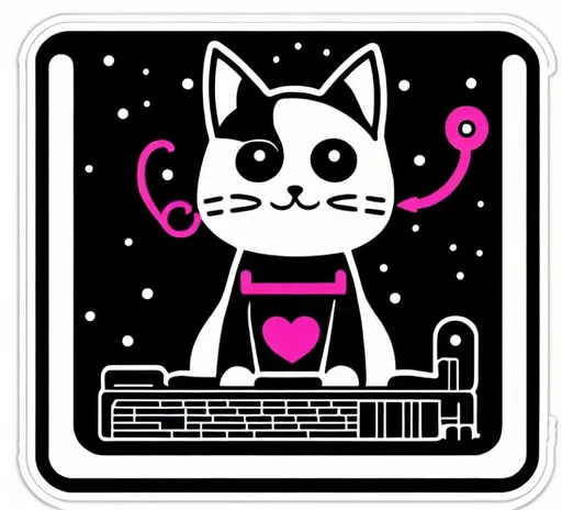 Prompt: single Die-cut sticker, Cute kawaii { cat plays a modular synth} sticker, white background, illustration minimalism, vector, 