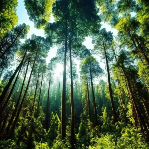 Prompt:  forest lush green blue sky tall trees big forest old dark forest landscape veiw