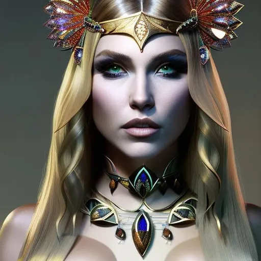 beautiful druid woman, blonde, wearing circlet of se...