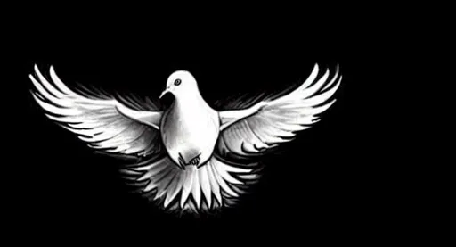 Prompt: Draw this dove with wings that point up in the style of a tattoo
