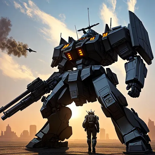 Prompt: full body, detailed masterpiece, sci-fi, high-res, quality upscaled image, perfect composition, subject of this image is a Armored Core Mech from the Armored Core Series of games , fighting in city, 18k composition, 16k, 2D image, cell shaded, background, lq-84i, popular on DeviantArt, mech, bipedal, Armored Core VI: Fires Of Rubicon 