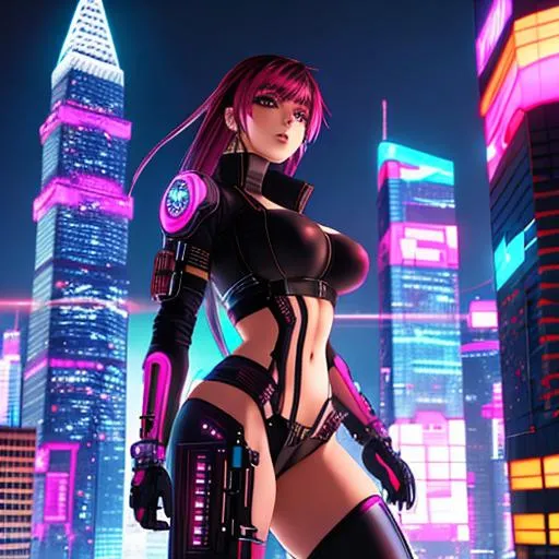 Prompt: Beautiful, anime girl, cyberpunk, full view, brunette, multicolored hair, standing on the edge of a building looking out into a cyberpunk city at night, detailed, perfect body, front view, looking at camera, perfect jawline, beautiful eyes, masterpiece, detailed and intricate background, full view, front view, enormous athletic body, medium sized bust, sharp eyes, buzzed hair, dynamic, razor sharp foccus, oil painting, ultra realism, amazing art, amazing foccus, (masterpiece), volumetric lighting, vivid colors, UHD, 16k, HDR, ((((best quality)))), ((( (extreme details)))), mechanically enhanced face and body, cyberpunk edgerunners, perfect skin, crystal blue eyes, black shoes, pixie haircut, intricate human face, intricate eyes, anime eyes, perfect facial foccus, perfect face, beautiful artwork, glossy skin, cyberpunk jacket, heavy eyeshadow, Very detailed, Very detailed, hyperrealistic detail, futuristic mech jacket, hyper realistic shading, cybernetic body enhancement, dystopian futuristic background cybernetic outfit, mech clothing enhancements, masculine haircut, male haircut, short male haircut, wide eyes, human eyes, beautiful woman’s face, mechanical face, smiling facial expression, robotic eyes, bulky cyberpunk headphones with robotic cat ears,