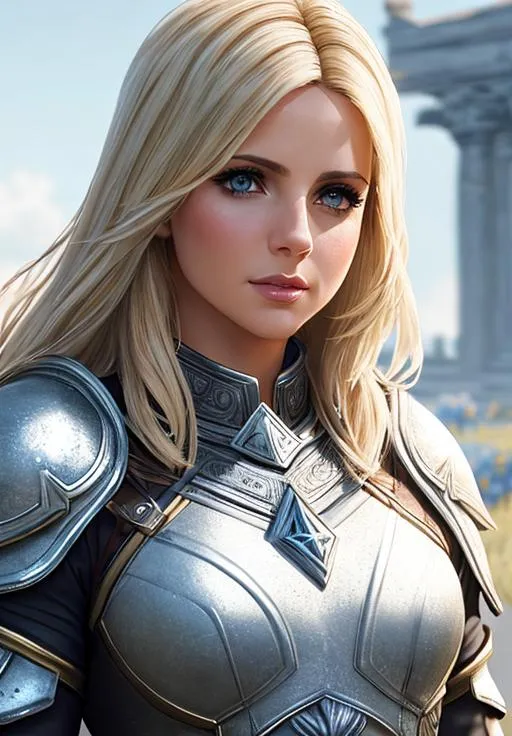 Prompt: an attractive Sarah Michelle Gellar from Assassin's Creed Odyssey  toned warrior dressed in white mech armor standing in a field with ultra realistic blonde hair and Ultra realistic eyes, realistic tan complexion , beautiful body, muscular body, fantasy character portrait, ultra realistic, concept art, intricate details, studio lighting, symmetrical, ideal human, ultra details, super detailed, 64k, detailed body, full body, looking into the camera smooth, sharp, focus; illustration, golden ratio. By Ilya Kuvshinov 
