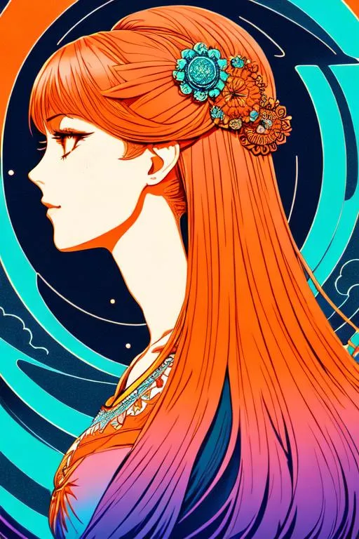 Prompt: medium close up portrait front view, negative giant moon theme design contrast teal color background, hyperdetailed intricate colorful pumpkin graffiti silhouette vector background,

sunshine, natural light, very strong front light,

masterpiece best quality hyperdetailed ultra realistic colorful flat color pastel mix 2D 1 anime cute tall very skinny beautiful girl hopeful, cheerful red cheek, hyperdetailed intricate flat color flying symmetrical glamorous orange hair, pumpkin candy, pumpkin handbag, standing,

masterpiece best quality hyperdetailed colorful white cotton fluffy cotton witches clothes, witches hat, pumpkin hair ornament,

light yellow and light orange and light pink glowing light, light yellow and light orange and light pink glowing sunshine sunshine on face, head light, front light, windy,

resolution high res intricately detailed complex,

album cover art, clean art,  flat color art, 2D illustration art, 2D vector art, digital art, colorful, symmetrical, 128K resolution, glamorous,  digital painting, colorful ink illustration, hyperdetailed sharp focus, digital illustration, perfect composition, vibrant, golden ratio, rose graffiti,  digital watercolor painting, impressionist painting,