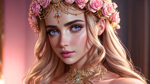 Prompt: ((Masterpiece, best quality))| full body standing| featuring {Ana de Armas}| detailed face| detailed eyes| busty| wearing an elegant pink dress| elegant long hair| mythical| elegant| hyperrealism| highly detailed| intricate detailed| smooth edge| volumetric lighting| HDR| UHD| 64K| Unreal Engine 5